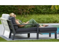 Szezlong ogrodowy nowoczesny aluminiowy ciemnoszary TIMBER szara gruba poduszka