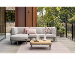 MAUI narożnik ogrodowy 198x155 grafitowy z teakowym stolikiem i poduszkami BEE WETT®