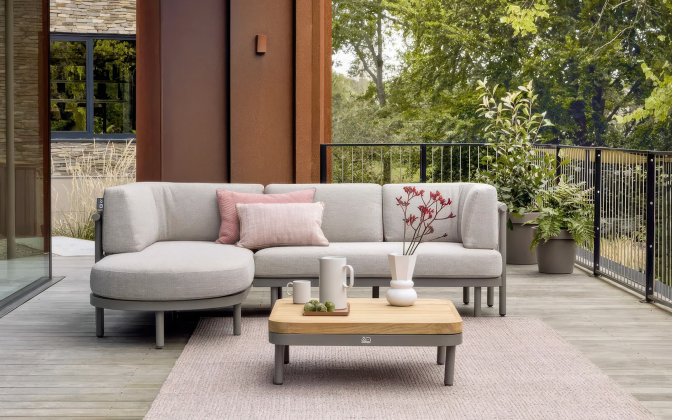 MAUI narożnik ogrodowy 198x155 grafitowy z teakowym stolikiem i poduszkami BEE WETT®