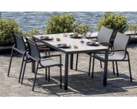 TARQUINIA zestaw ogrodowy ze stali z 4 krzesłami 150×90 antracytowy