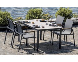 TARQUINIA zestaw ogrodowy ze stali z 4 krzesłami 150×90 antracytowy