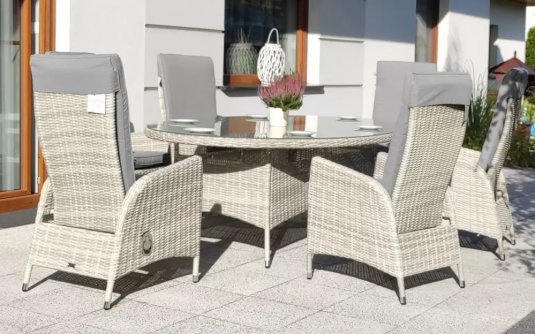 Komplet stołowy z owalnym stołem 220 cm i fotelami zpochylanymi oparciami NAPOLI jasnoszary