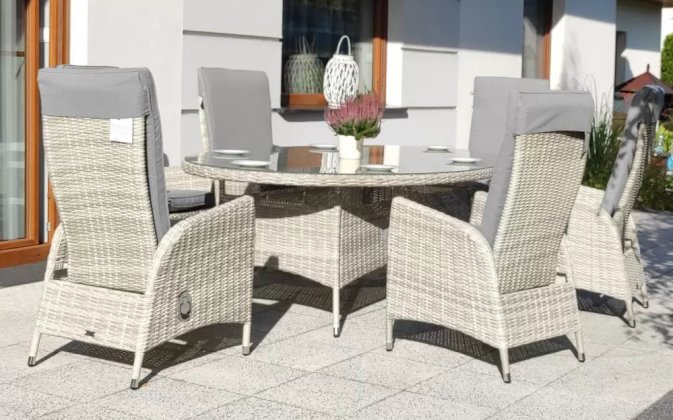 Komplet stołowy z owalnym stołem 220 cm i fotelami zpochylanymi oparciami NAPOLI jasnoszary