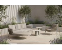 Szeroka sofa ogrodowa beżowa aluminiowa z oplotem z liny rope Barcelona