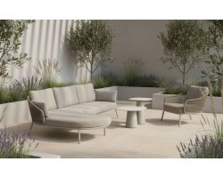 Szeroka sofa ogrodowa beżowa aluminiowa z oplotem z liny rope Barcelona