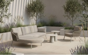 Szeroka sofa ogrodowa beżowa aluminiowa z oplotem z liny rope Barcelona