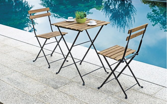 BISTRÒ zestaw ogrodowy ze stali i akacji FSC 55×55 dla 2 osób antracytowy