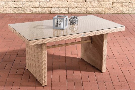 stół z technorattanu ogrodowy 137x66 cm piaskowy