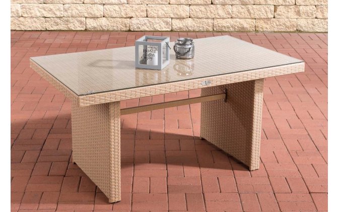 stół z technorattanu ogrodowy 137x66 cm piaskowy