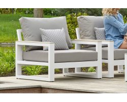 Fotel wypoczynkowy na taras aluminiowy z grubymi poduszkami MALLORCA biały 