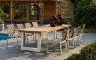 Biały stół aluminiowy z blatem teakowym NEVADA 240 cm
