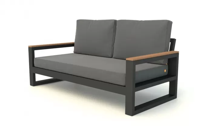 Dwuosobowa sofa ogrodowa SOHO aluminowa ciemnoszare poduszki 