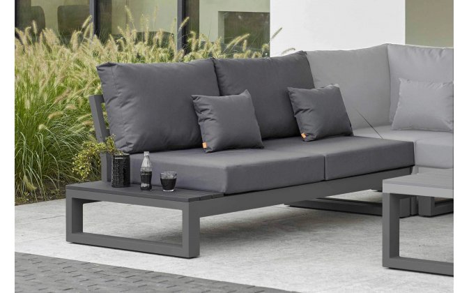 Dwuosobowa sofa ogrodowa ze stolikiem na końcu z desek kompozytowych CZARNYCH