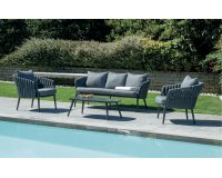 MARBELA zestaw wypoczynkowy ogrodowy grafitowe aluminium lina poduszki szare