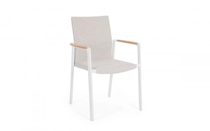 Białe krzesło na taras stołowe aluminiowe JALISCO bizzotto beżowa tapicerka