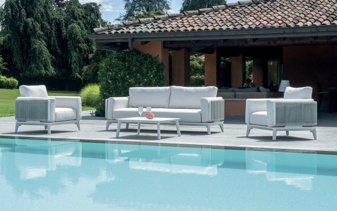 NANTES zestaw wypoczynkowy ogrodowy aluminium biały wicker écru