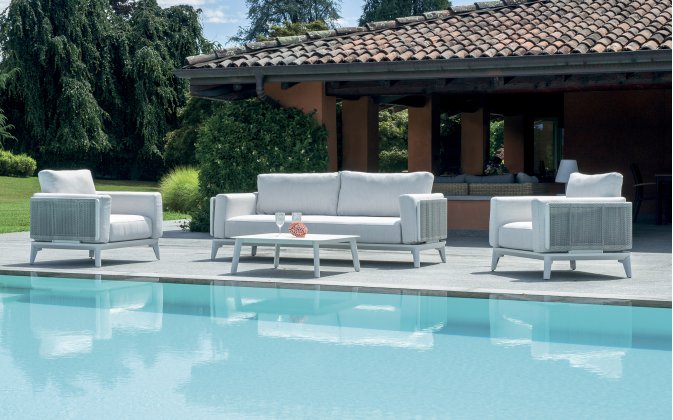 NANTES zestaw wypoczynkowy ogrodowy aluminium biały wicker écru