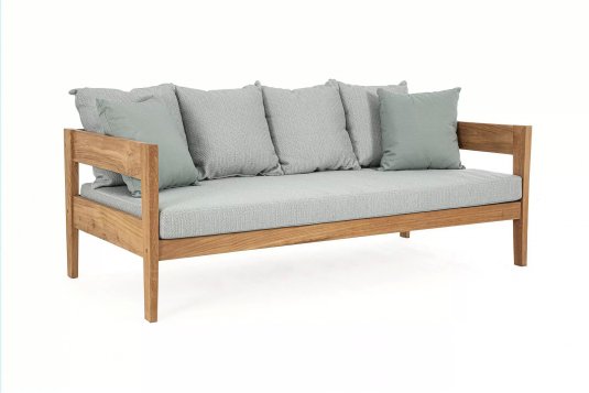 Sofa ogrodowa teaku z teak KOBO bizzotto szarozielone poduszki