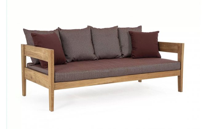 Sofa ogrodowa teak z drewna teak KOBO bizzotto bordowe poduszki
