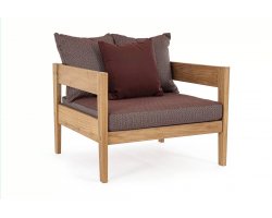 Fotel ogrodowy teak z drewna teak KOBO bizzotto bordowe poduszki