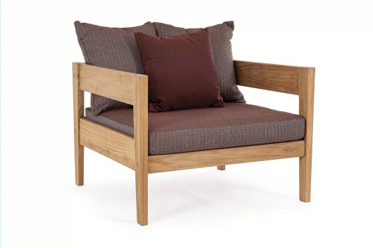 Fotel ogrodowy teak z drewna teak KOBO bizzotto bordowe poduszki