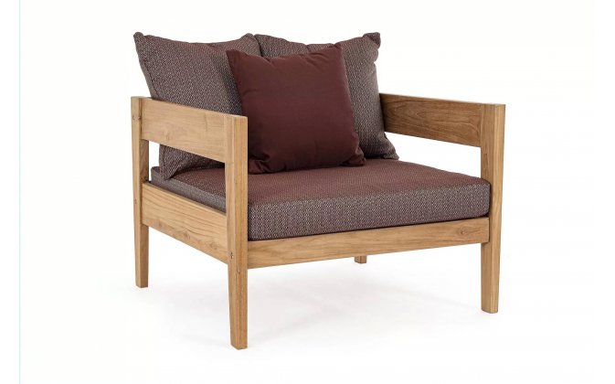 Fotel ogrodowy teak z drewna teak KOBO bizzotto bordowe poduszki