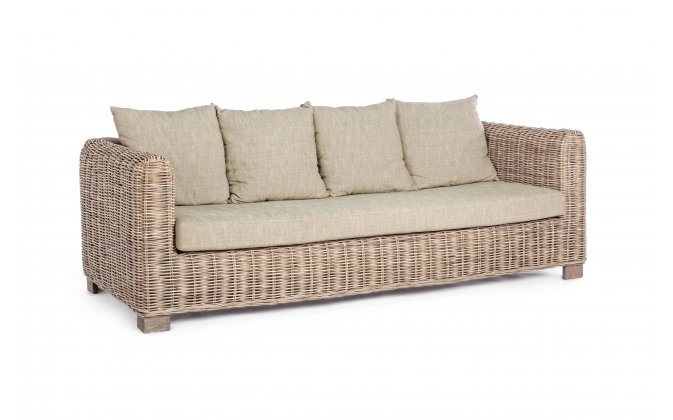 Beżowa sofa trzyosobowa rattanowa do patio FORTALEZALEZA bizzotto