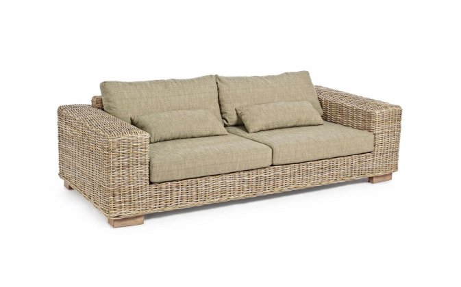 Kubistyczna beżowa sofa 3-osobowa rattanowa do ogrodu zimowego LEANDRO bizzotto 