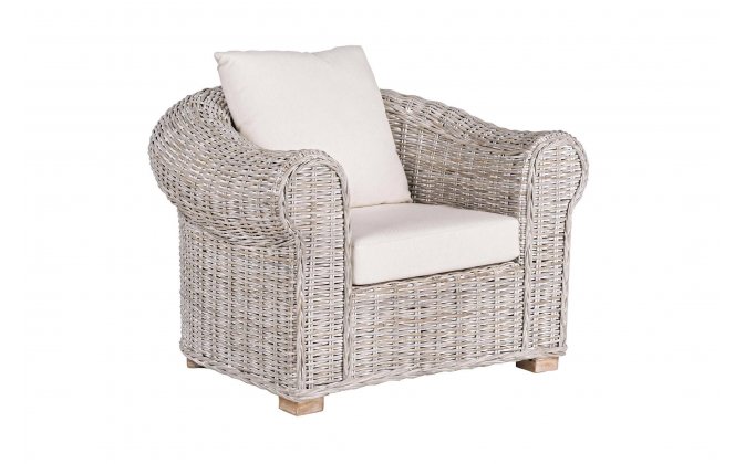 Bielony z naturalnego rattanu fotel wypoczynkowy COBA bizzotto