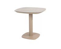 Beżowy stół aluminiowy ogrodowy na jednej nodze MANOLO 75x75 cm blat ceramiczny z zaokrąglonymi rogami 