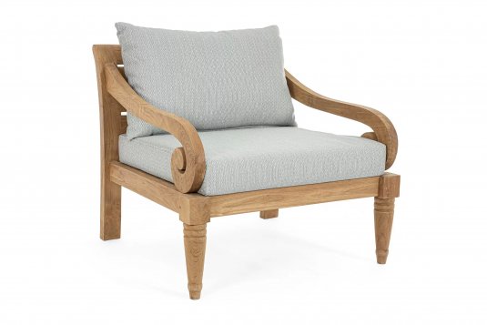 Fotel z drewna teak z szarozielonymi poduszkami KARUBA bizzotto