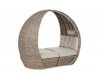 Łóżko ogrodowe dwuczęściowe z zadaszeniem beżowe technorattan SAMUI bizzotto