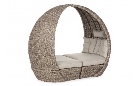 Łóżko ogrodowe dwuczęściowe z zadaszeniem beżowe technorattan SAMUI bizzotto Łóżko ogrodowe dwuczęściowe z zadaszeniem beżowe technorattan SAMUI bizzotto