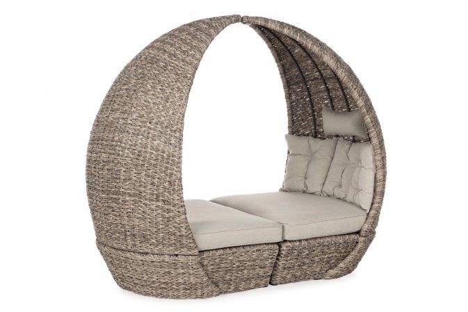 Łóżko ogrodowe dwuczęściowe z zadaszeniem beżowe technorattan SAMUI bizzotto