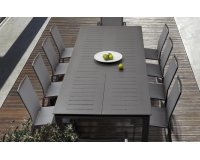 Ciemnoszary zestaw stołowy aluminiowy z rozkładanym stołem 160-240x100 KONNOR bizzotto