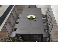 Ciemnoszary zestaw stołowy aluminiowy z rozkładanym stołem 160-240x100 KONNOR bizzotto