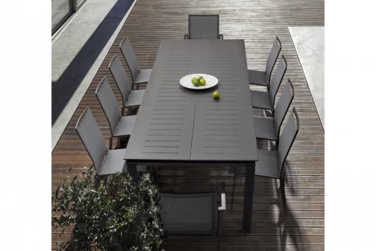 Ciemnoszary zestaw stołowy aluminiowy z rozkładanym stołem 160-240x100 KONNOR bizzotto