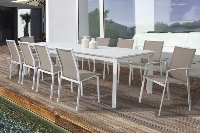 Biały zestaw stołowy aluminiowy z rozkładanym stołem 160-240x100 KONNOR bizzotto