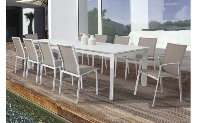 Biały zestaw stołowy aluminiowy z rozkładanym stołem 160-240x100 KONNOR bizzotto