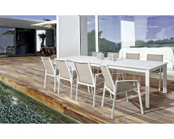 Biały zestaw stołowy aluminiowy z rozkładanym stołem 200-300x110 KONNOR bizzotto