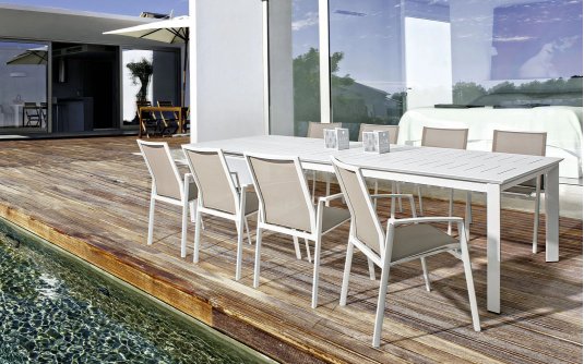 Biały zestaw stołowy aluminiowy z rozkładanym stołem 200-300x110 KONNOR bizzotto