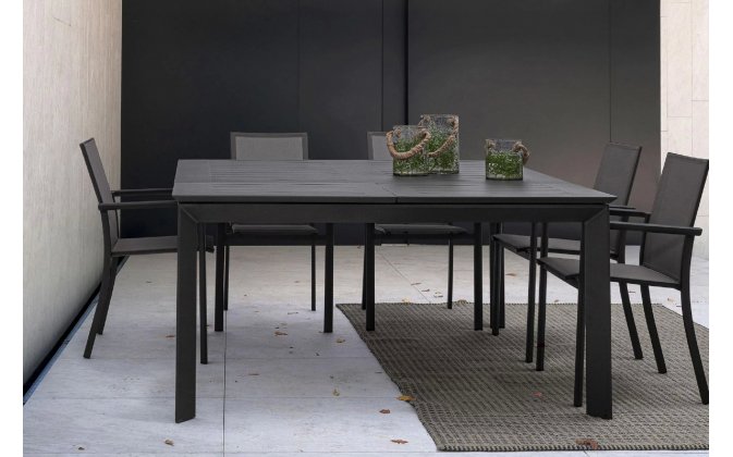Ciemnoszary zestaw stołowy aluminiowy z rozkładanym stołem 160x160 KONNOR bizzotto