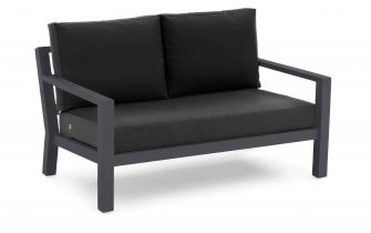 Dwuosobowa sofa aluminiowa ogrodowa ciemnoszara timber z grafitowymi poduszkami