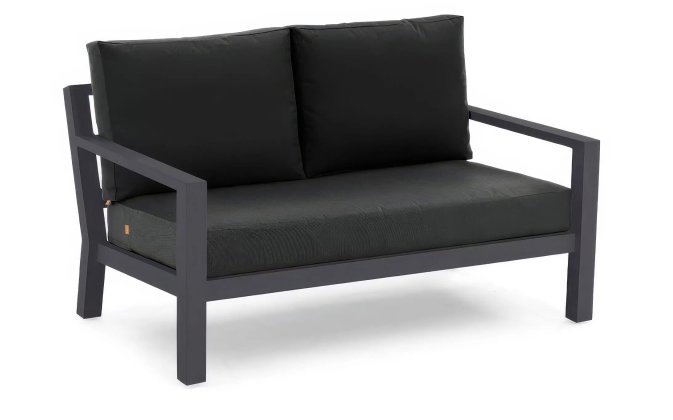 Dwuosobowa sofa aluminiowa ogrodowa ciemnoszara timber z grafitowymi poduszkami