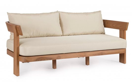 Sofa wypoczynkowa do patio 2,5-osobowa EVORA drewno teakowe / poduszki Olefin