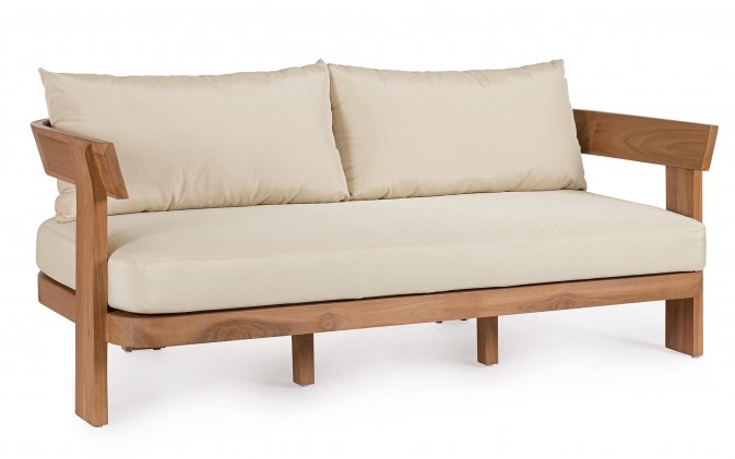 Sofa wypoczynkowa do patio 2,5-osobowa EVORA drewno teakowe / poduszki Olefin
