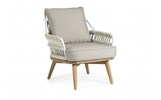 Nowoczesny teakowo-aluminiowy fotel wypoczynkowy ogrodowy KERA bizzotto Nowoczesny teakowo-aluminiowy fotel wypoczynkowy ogrodowy KERA bizzotto