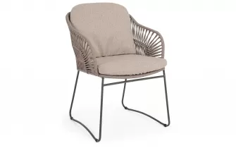 Beżowe nowoczesne krzesło stołowe ekskluzywne na taras CARLES lina polipropylenowa