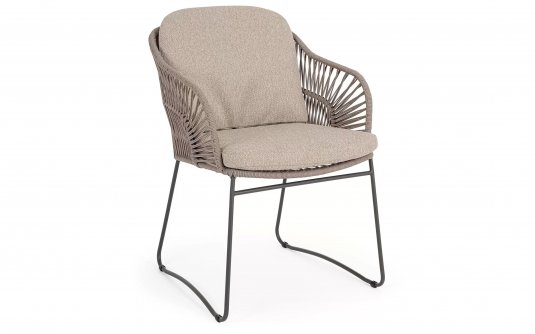 Beżowe nowoczesne krzesło stołowe ekskluzywne na taras CARLES lina polipropylenowa