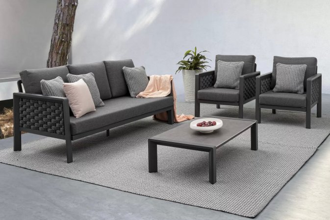 Meble ogrodowe wypoczynkowe sofa fotele ciemnoszare aluminiowe OTAVIO bizzotto